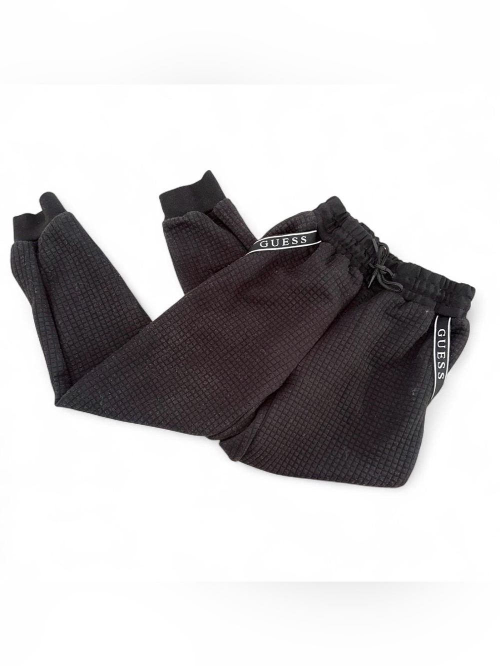 GUESS Black Waffle Knit Joggers Small Loungewear Joggers Sweatpants